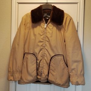 Montgomery Ward women's jacket zip up faux fur sherpa lined brown size Medium